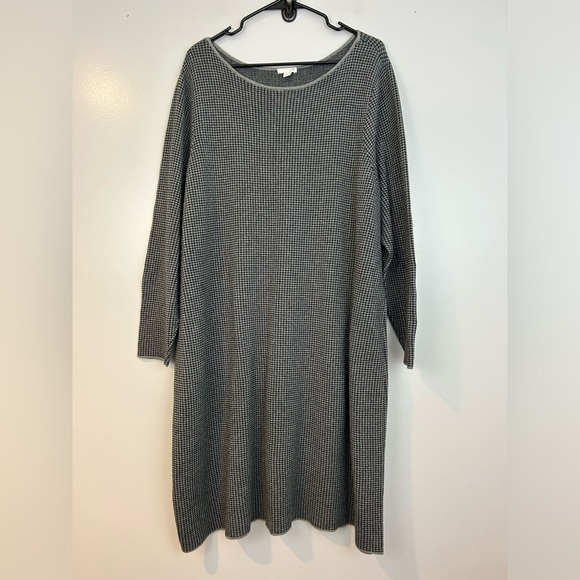 J. Jill Sweater Black/Grey Houndstooth Long Sleeve Sweater Dress Size 2X - Picture 1 of 9